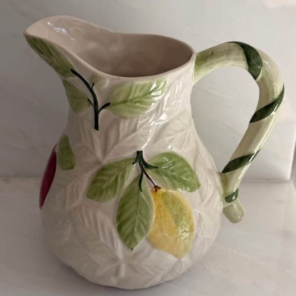 Vintage Italian Ceramic lemon Fruit and Leaf Motif Pitcher Made in Italy